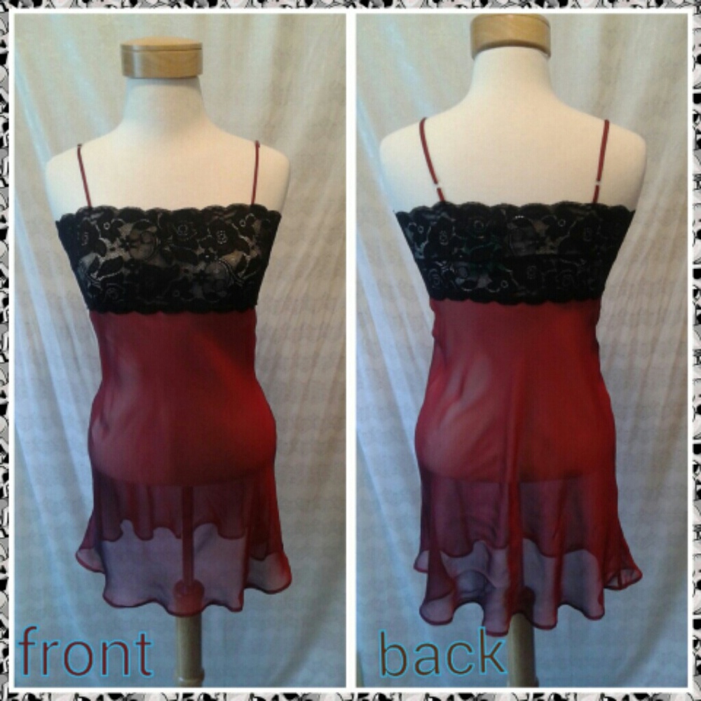Vintage Crimson Red Silk Chiffon Slip